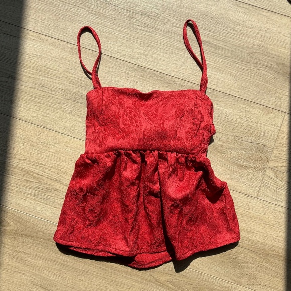 Red Floral Print Camisole Babydoll Top - Picture 1 of 4